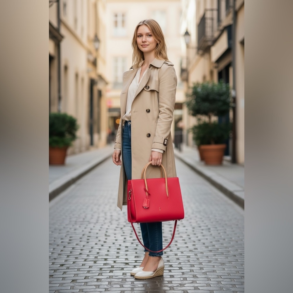 Christian Louboutin Paloma Pink Red Leather Satchel with Tan Handles - Picture 13 of 13